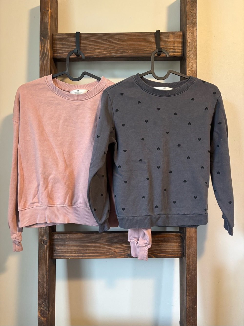 H&M Kids Crewneck Sweatshirt Duo - Pink & Gray Heart Print